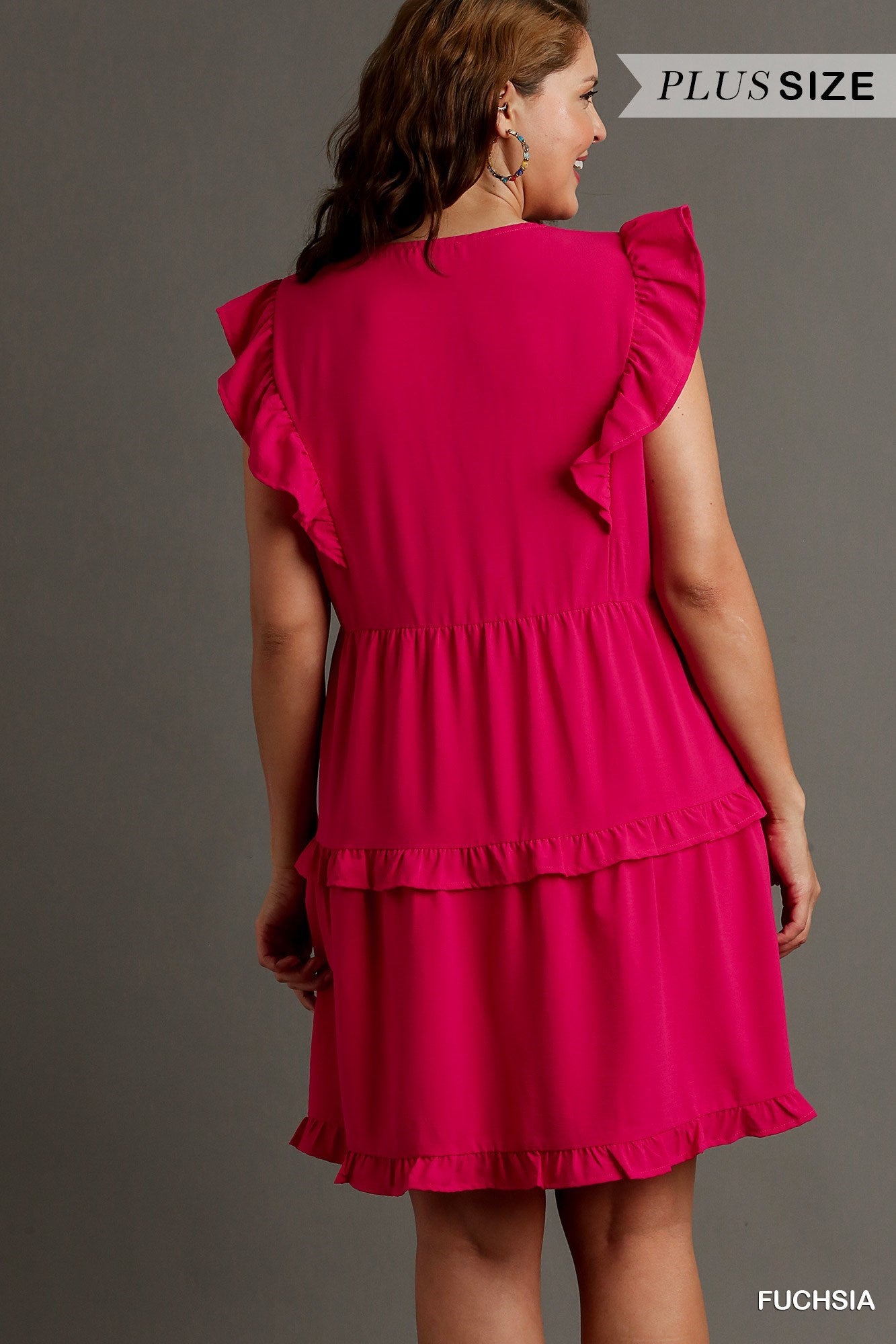 Dani Ruffle Tiered V-Neck Dress in Fuchsia