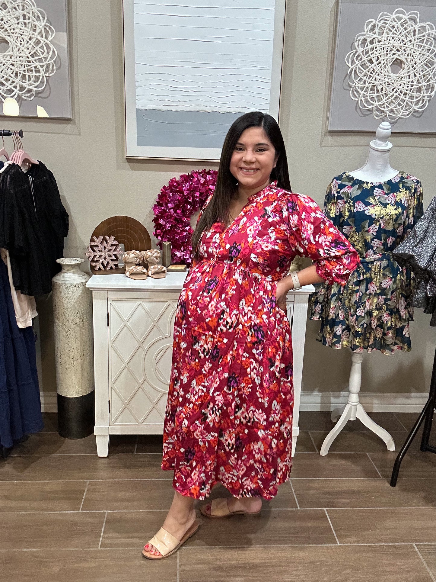 Sophia Magenta Midi Dress