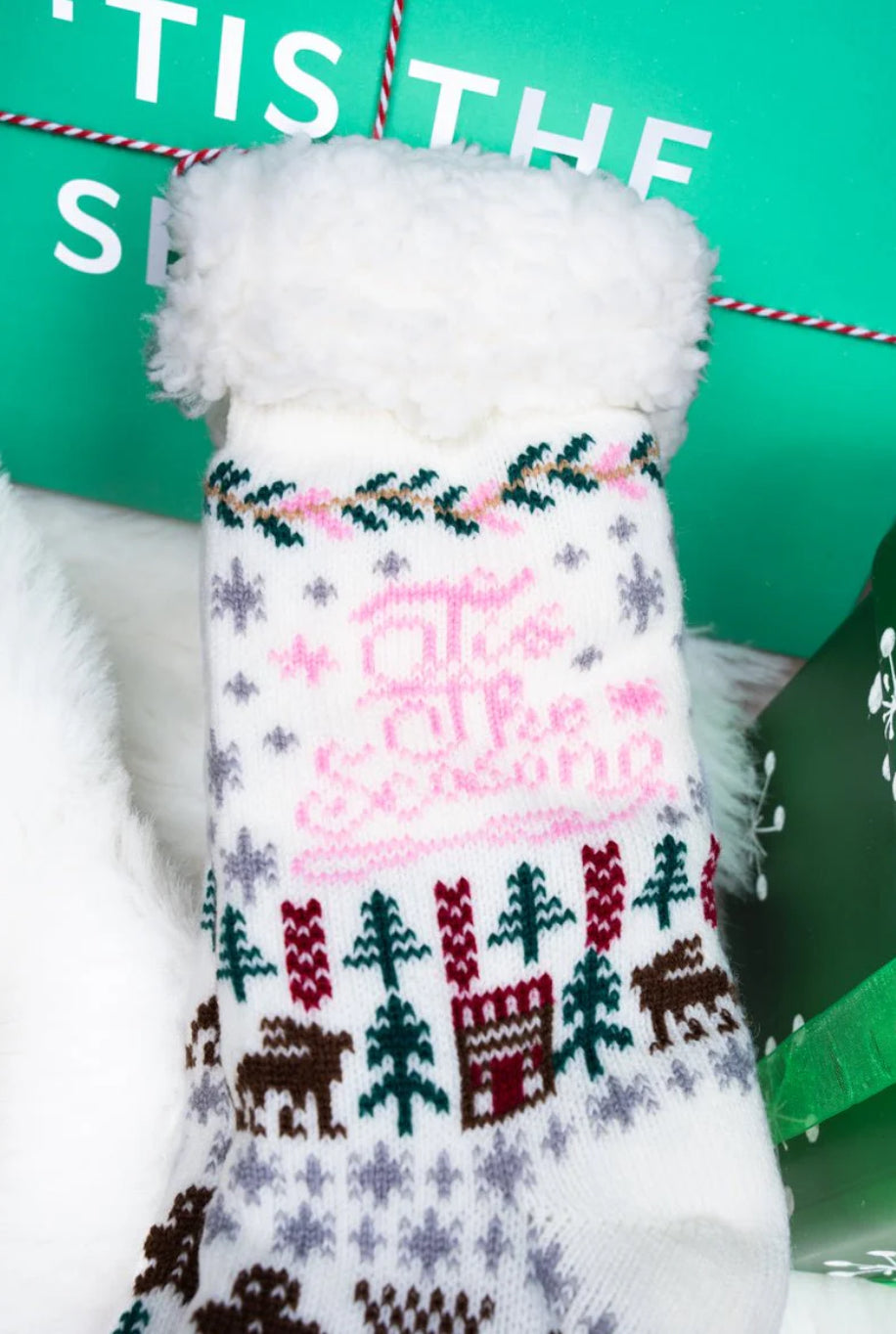 Tis the Season Sherpa Lined Slipper Fuzzy Socks