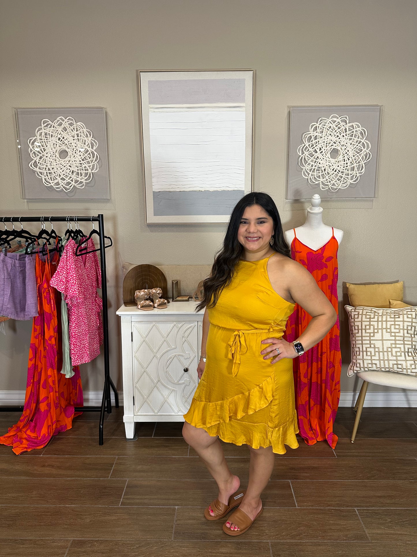 Amber Gold Ruffle Dress
