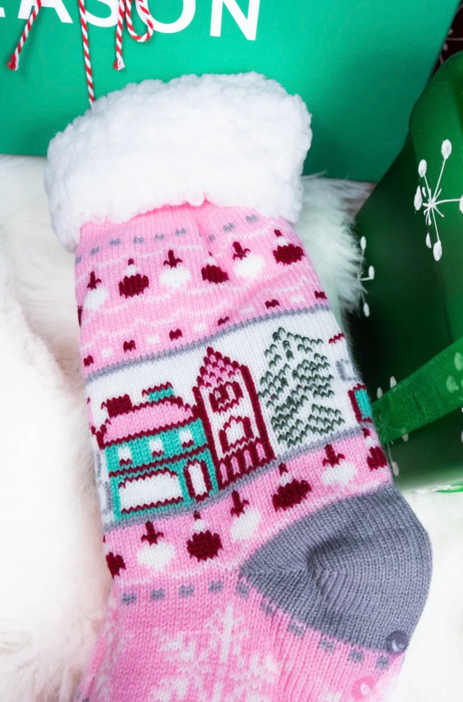 Pink Winter Wonderland Sherpa Lined Slipper Socks