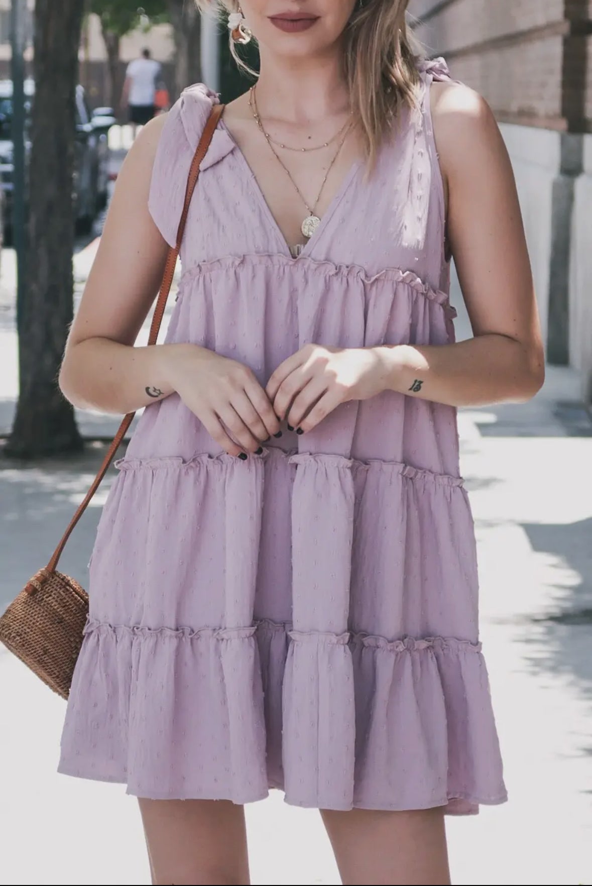 Polka Dot Textured Tie Layered Dress
