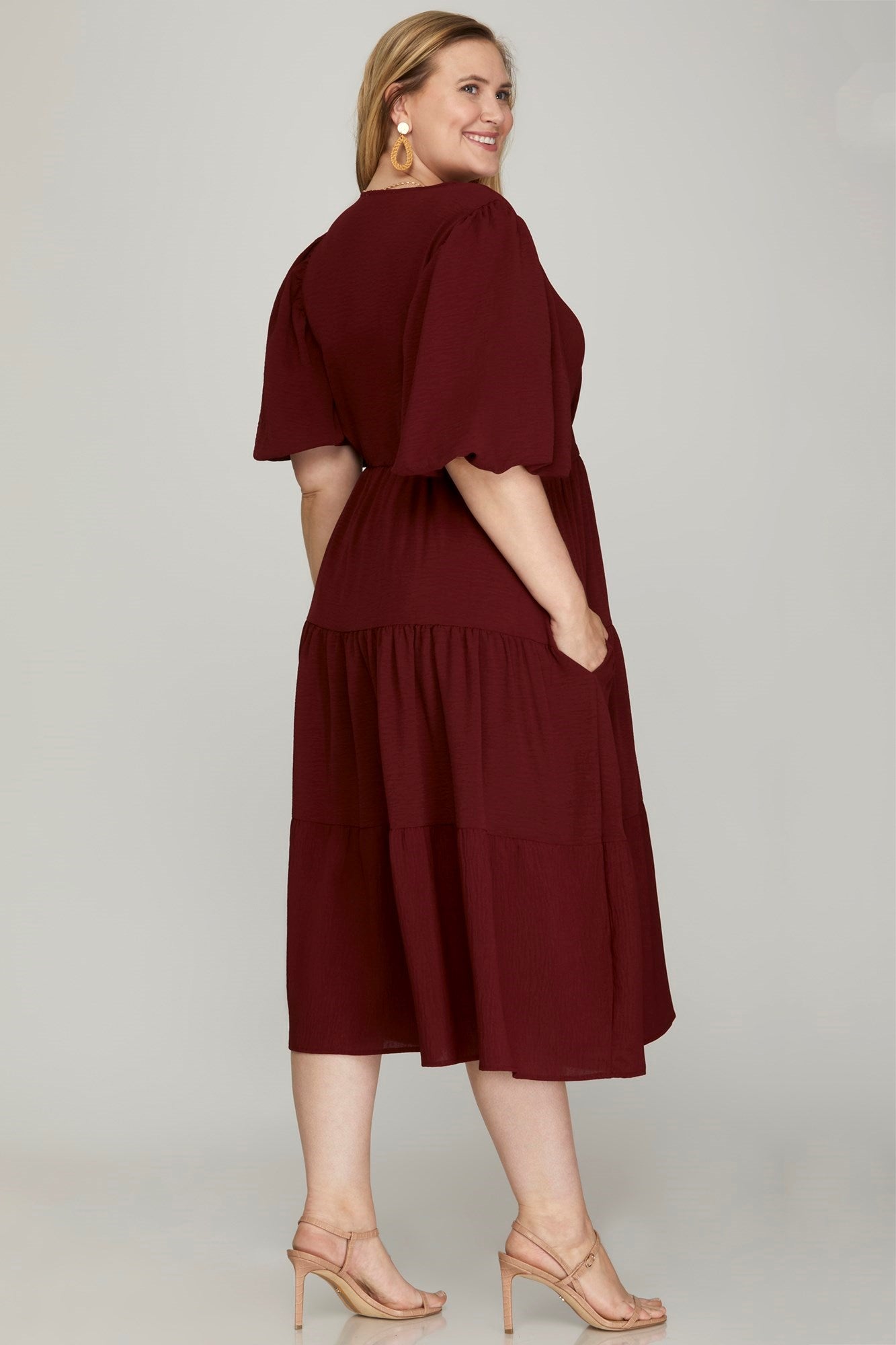 Aubrey Wine Midi Plus Dress