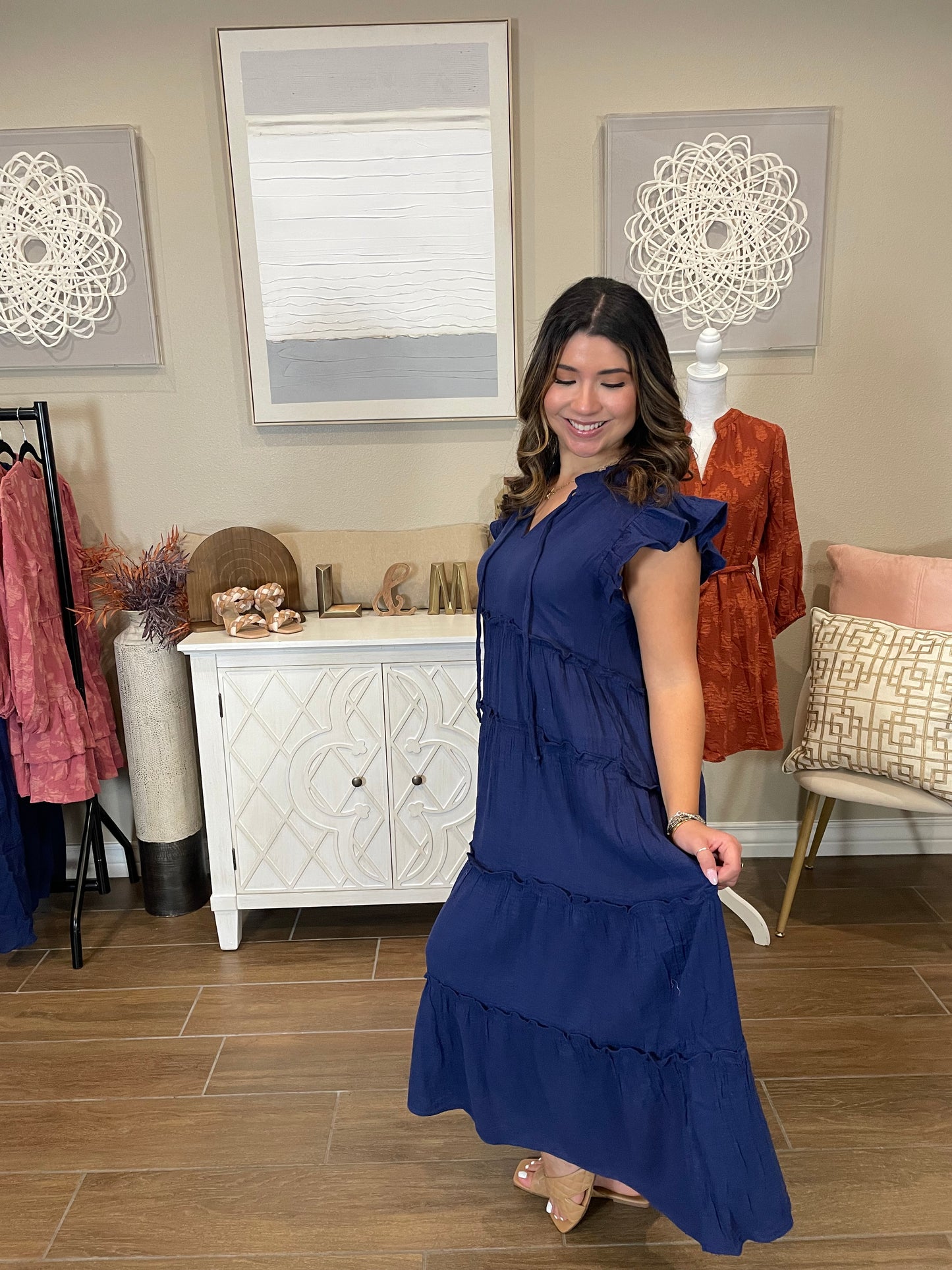 Marie Navy Midi Dress
