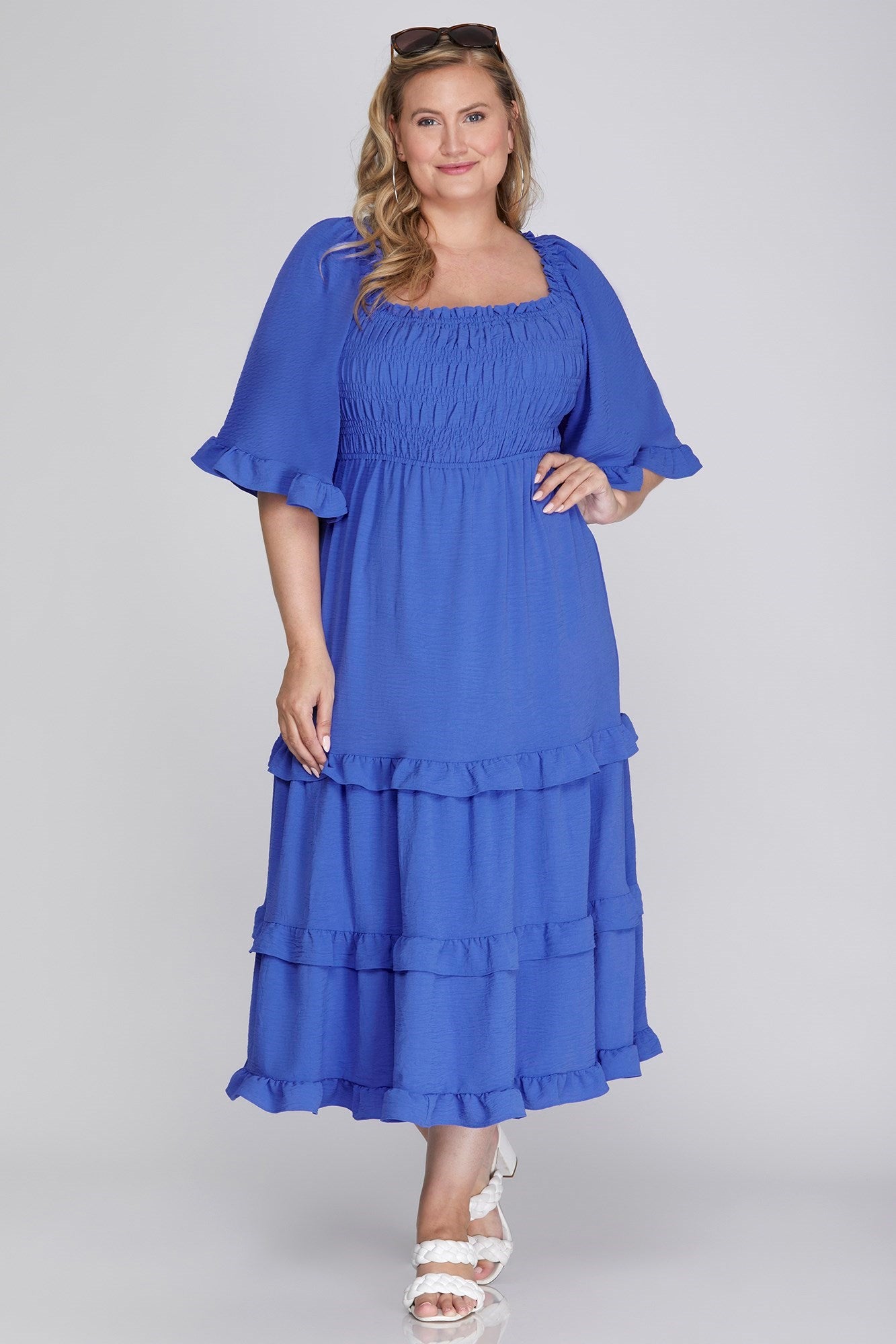 Belle Square Neck Tiered Midi Dress