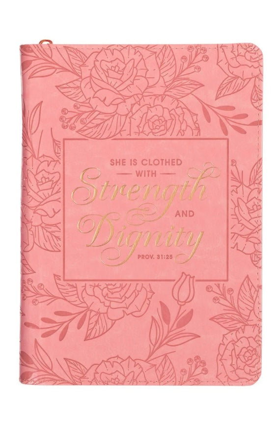 Strength and Dignity Peach Pink Luxleather Zippered Journal