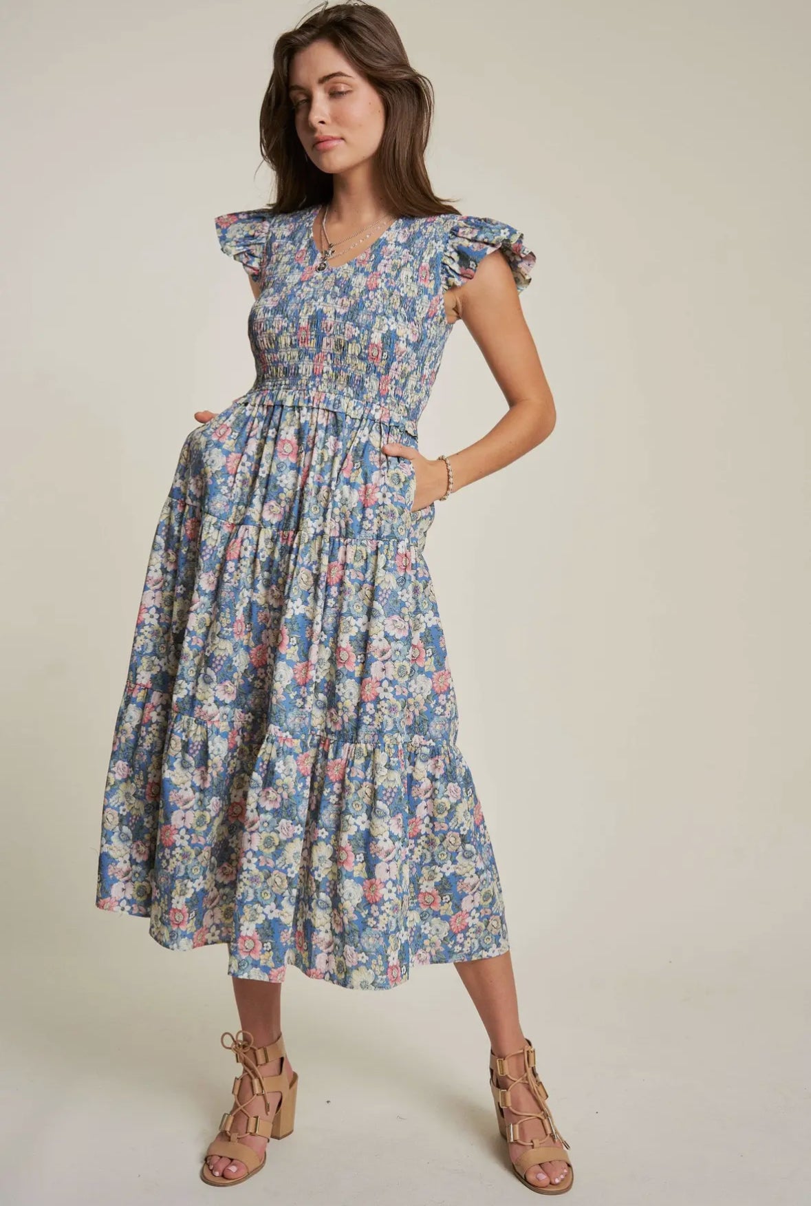 Vintage Garden Floral Flutter Smocking Madi Dress