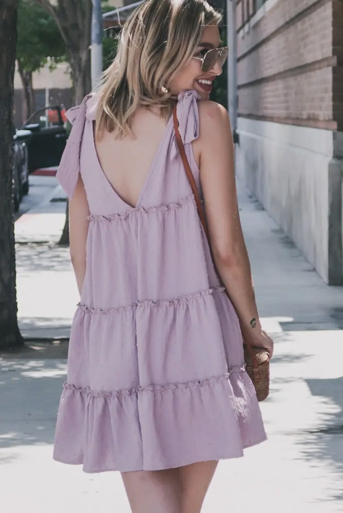 Polka Dot Textured Tie Layered Dress