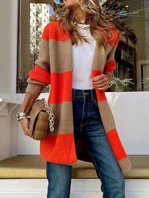 Contrast Open Front Long Sleeve Cardigan (2 Colors)