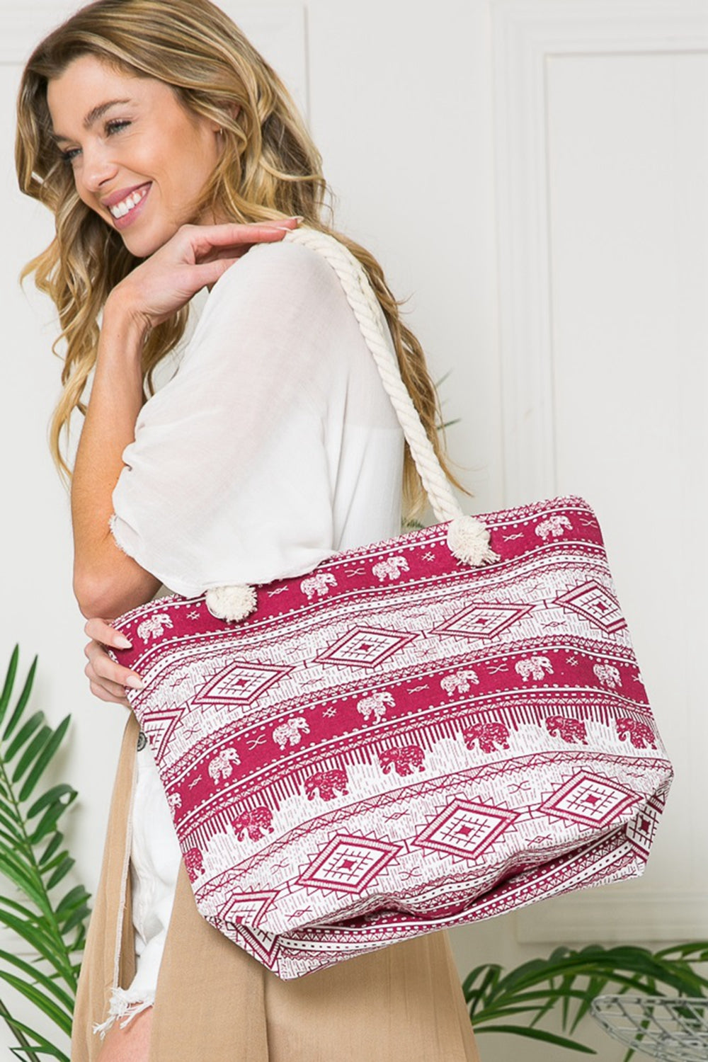 Justin Taylor Printed Tote with Rope Handles
