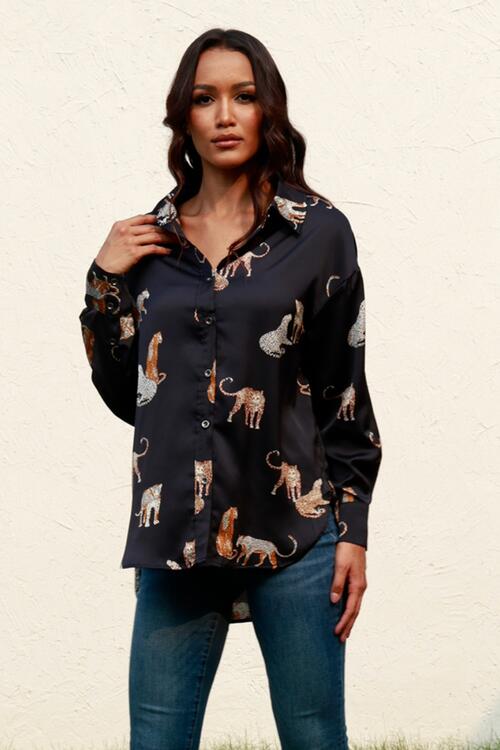 Animal Print Collared Neck Shirt (2 Colors)