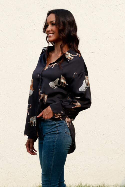Animal Print Collared Neck Shirt (2 Colors)