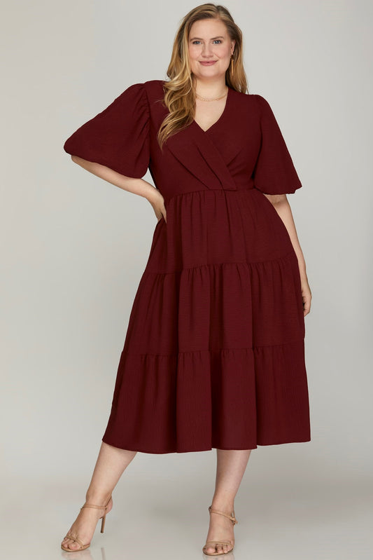 Aubrey Wine Midi Plus Dress