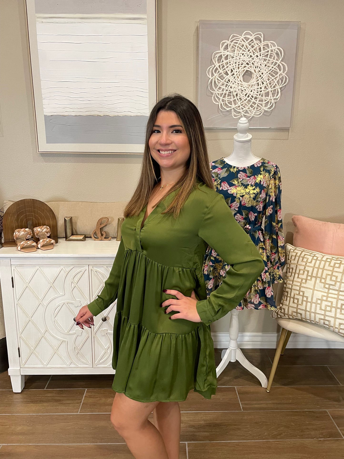 Ale Olive Satin Dress