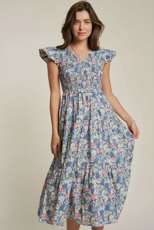 Vintage Garden Floral Flutter Smocking Madi Dress