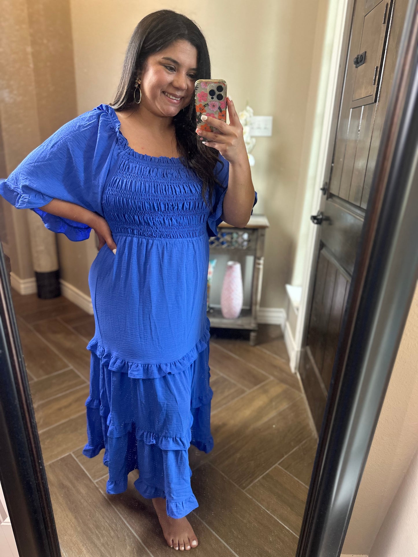 Belle Square Neck Tiered Midi Dress