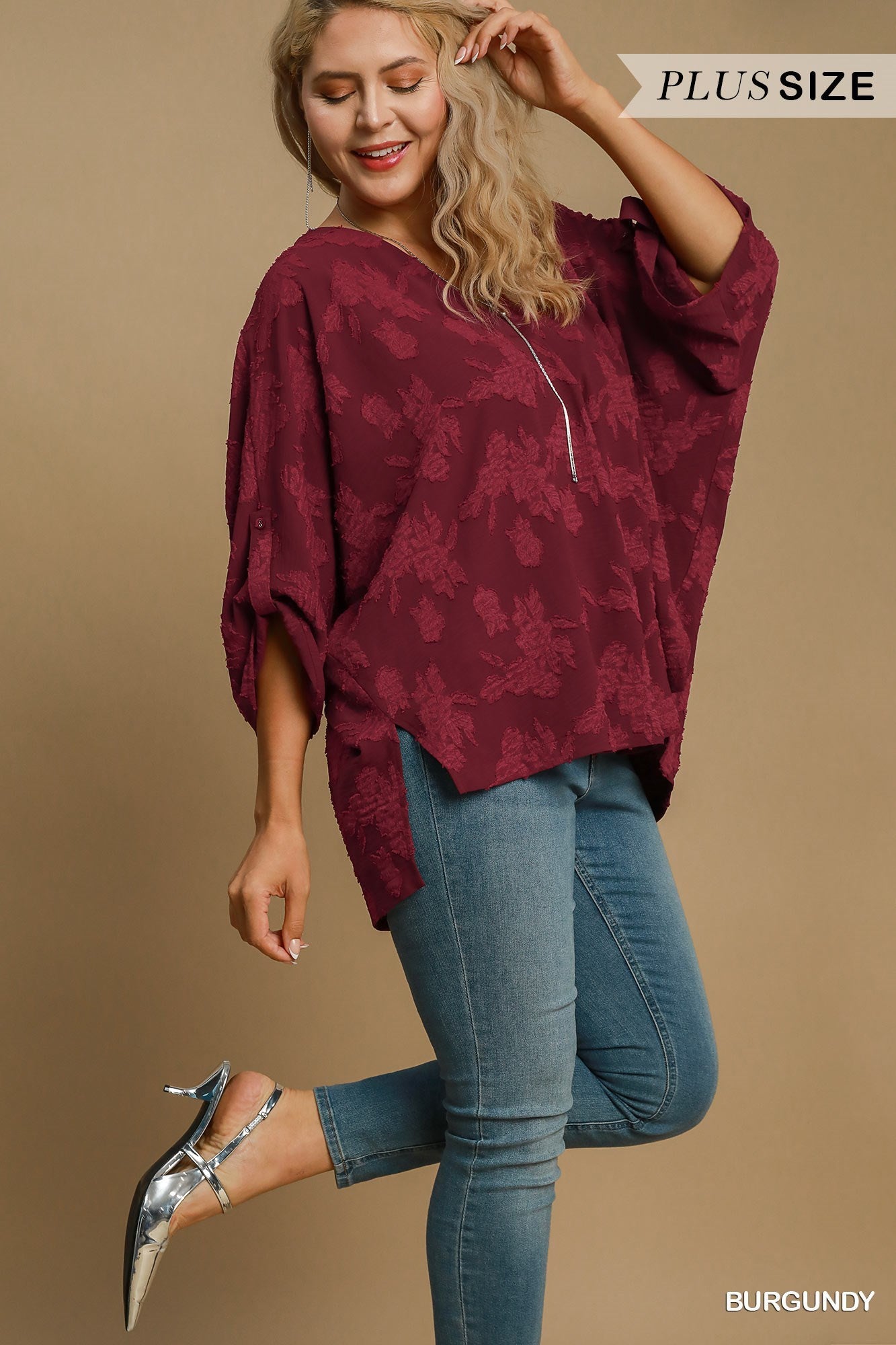Michelle Burgundy Oversized Plus Top