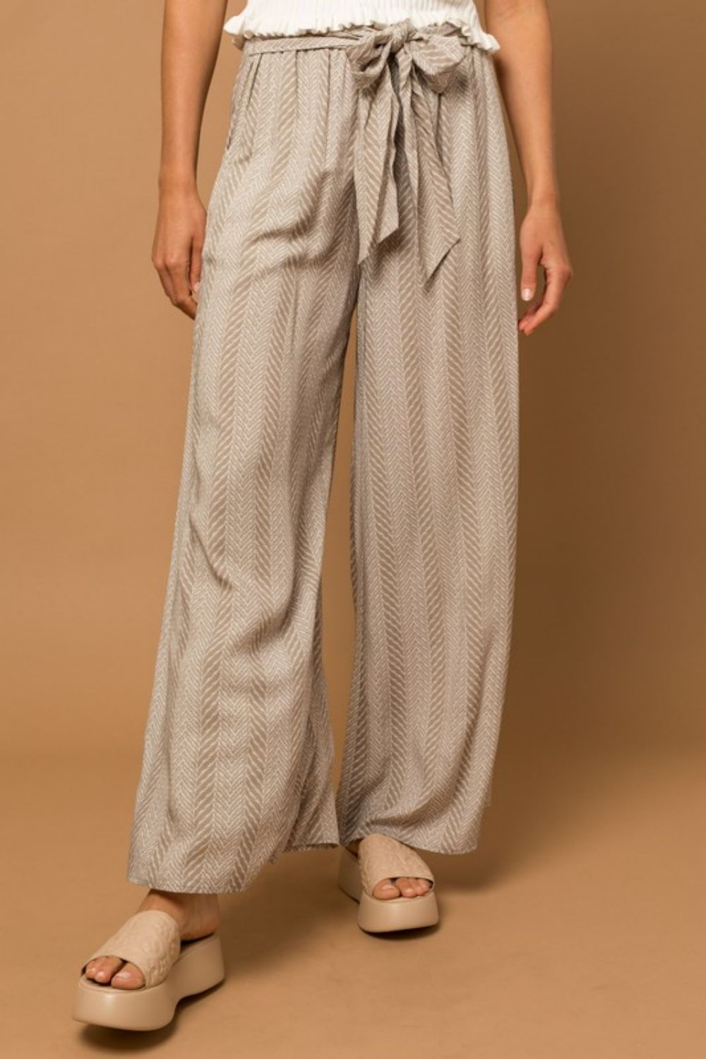 Gilli Chevron Belted Wide Leg Pants