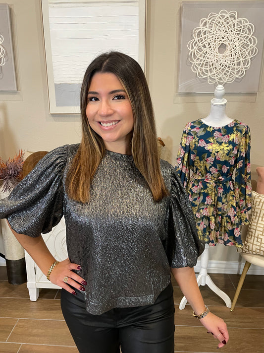 Bri Balloon Sleeve Silver Top