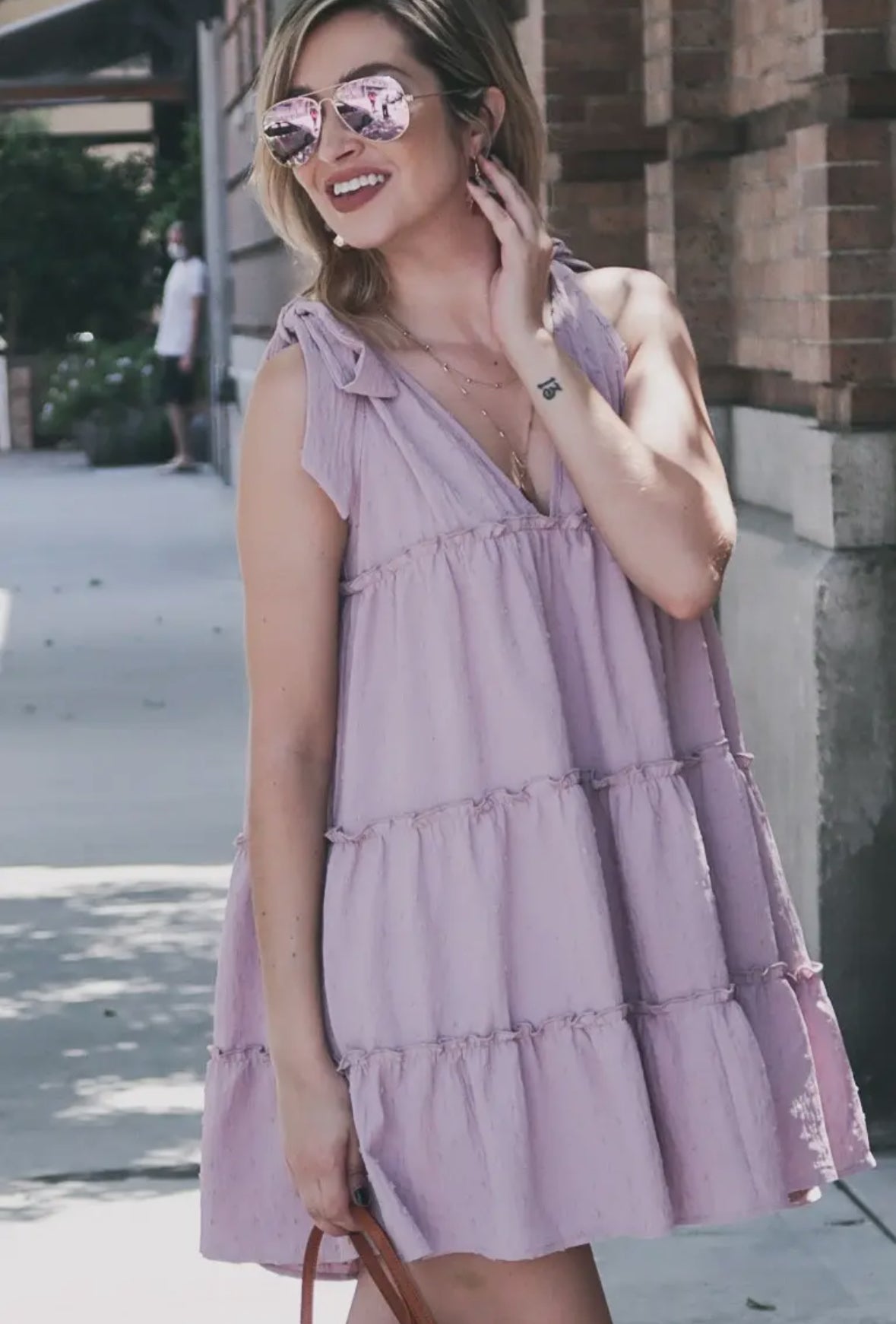 Polka Dot Textured Tie Layered Dress