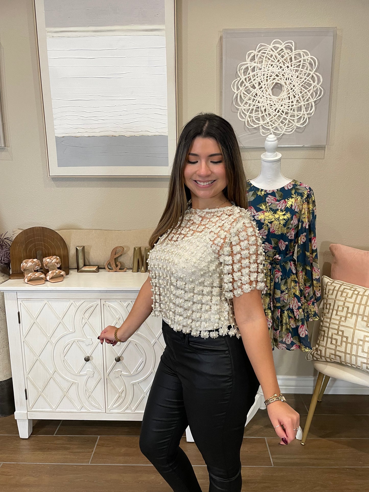 Kiana Lace Pearl Beaded Top