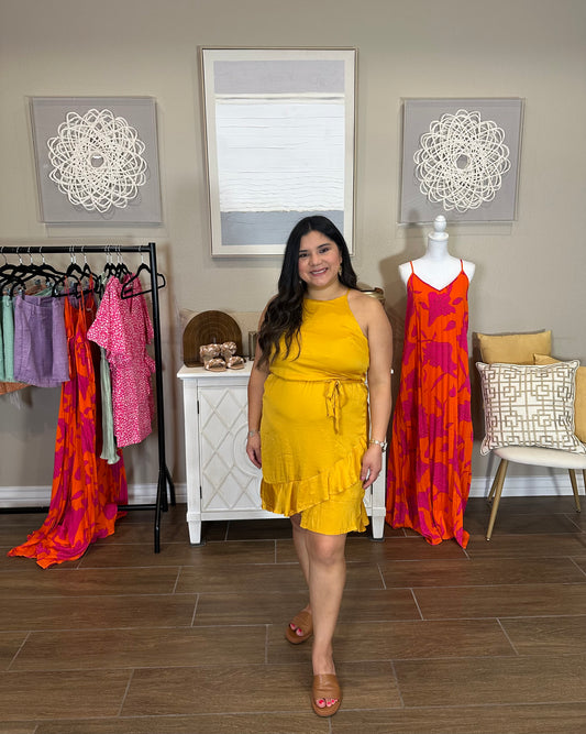 Amber Gold Ruffle Dress