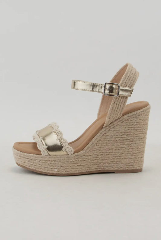 Lorri Gold Espadrilles Wedge Heels
