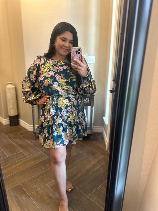 Gold Foil Kelly Floral Dress