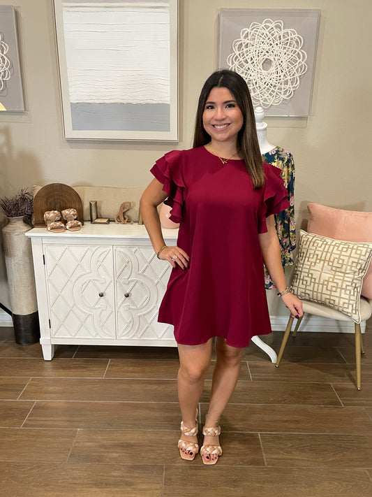 Jess Burgundy Ruffle Dress