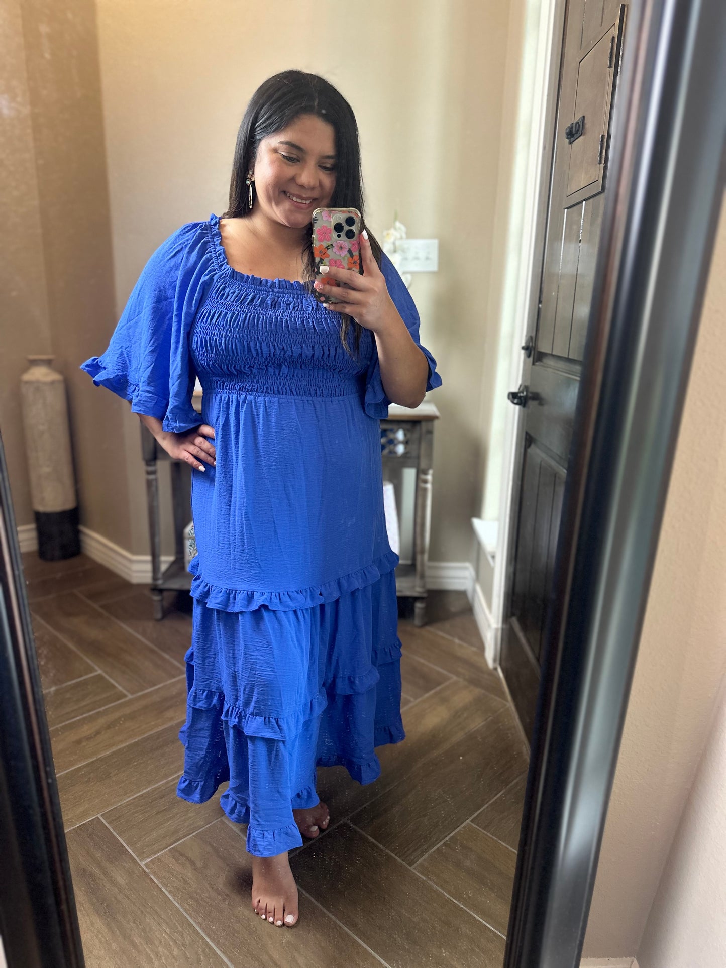 Belle Square Neck Tiered Midi Dress