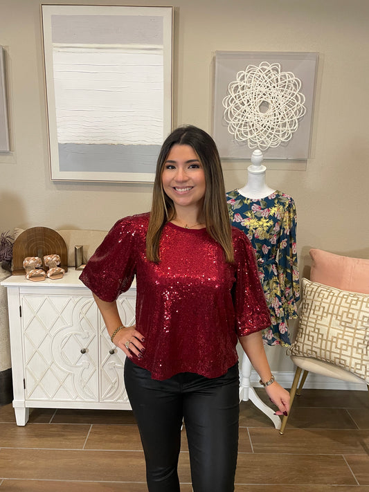 Candy Red Sequin Top