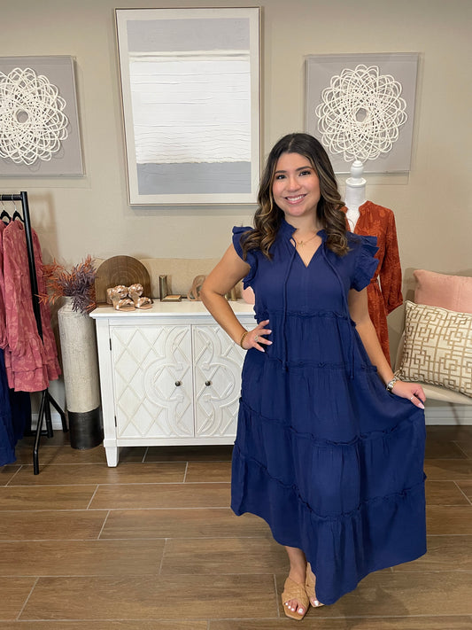 Marie Navy Midi Dress
