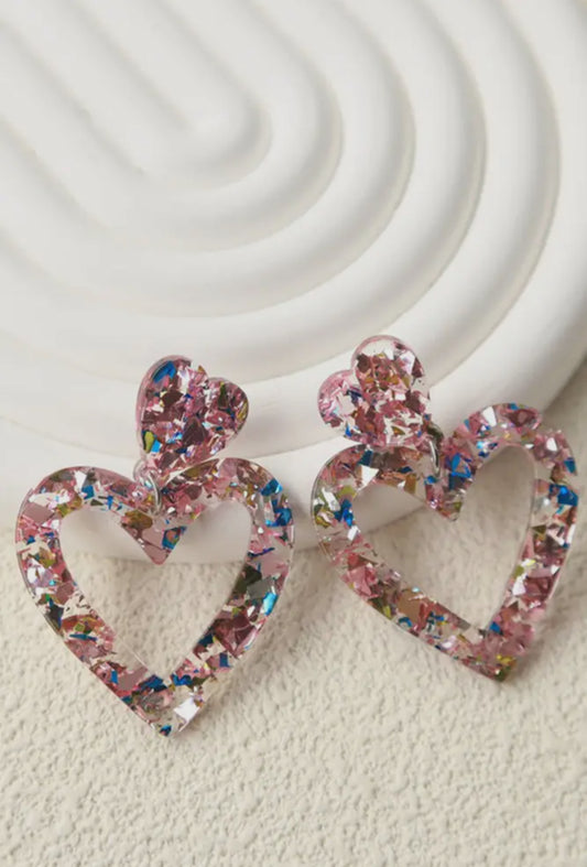 Open Glitter Heart Earrings