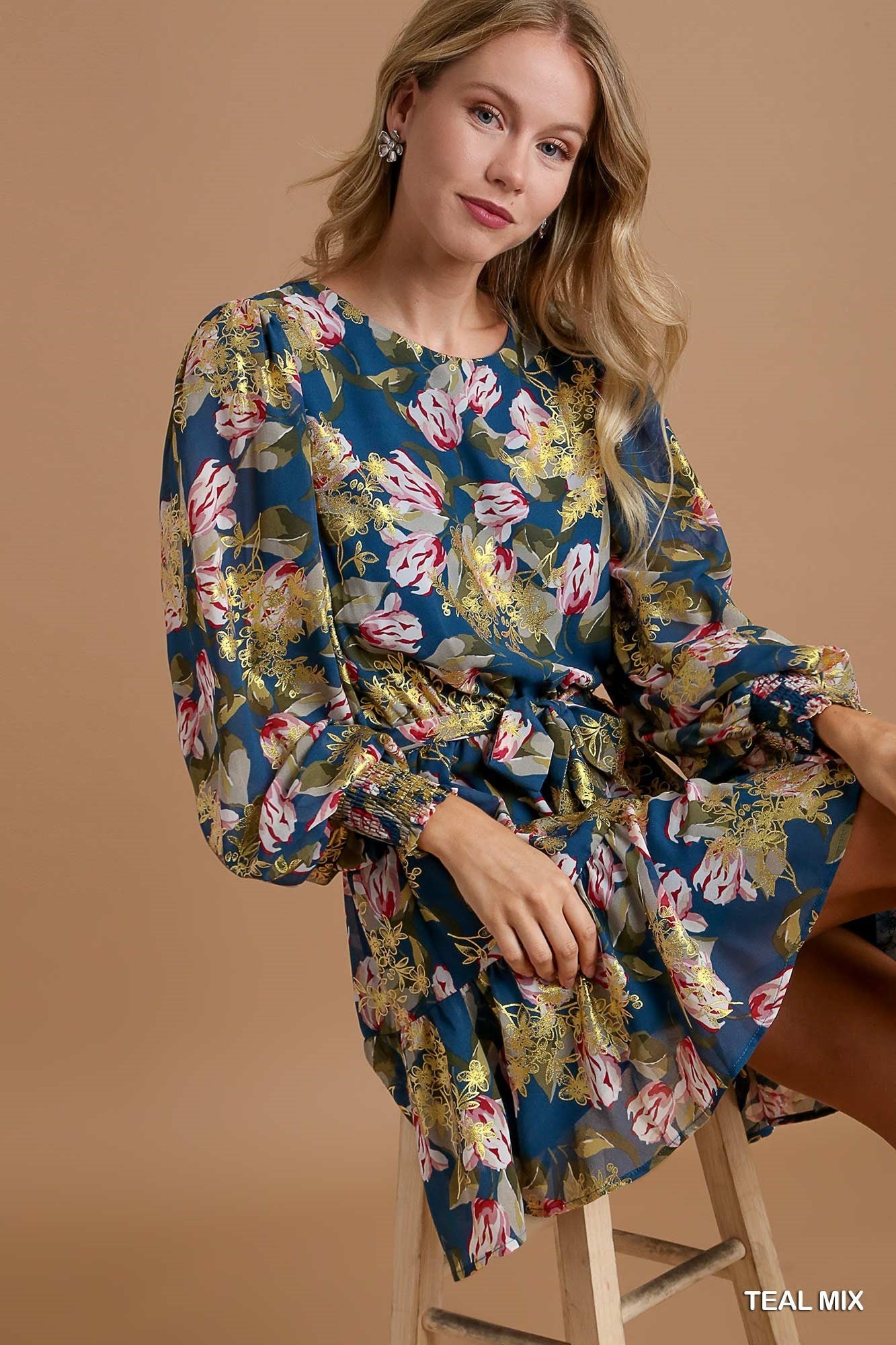Gold Foil Kelly Floral Dress