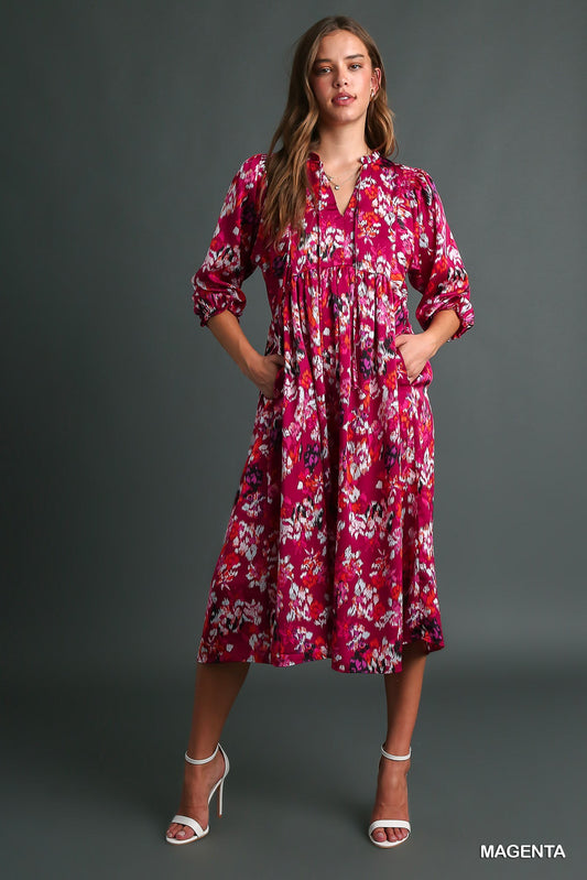 Sophia Magenta Midi Dress