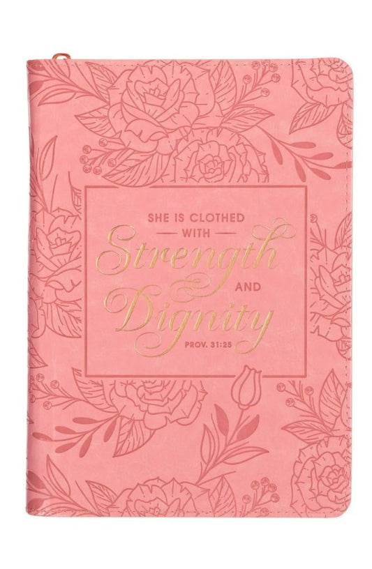 Strength and Dignity Peach Pink Luxleather Zippered Journal