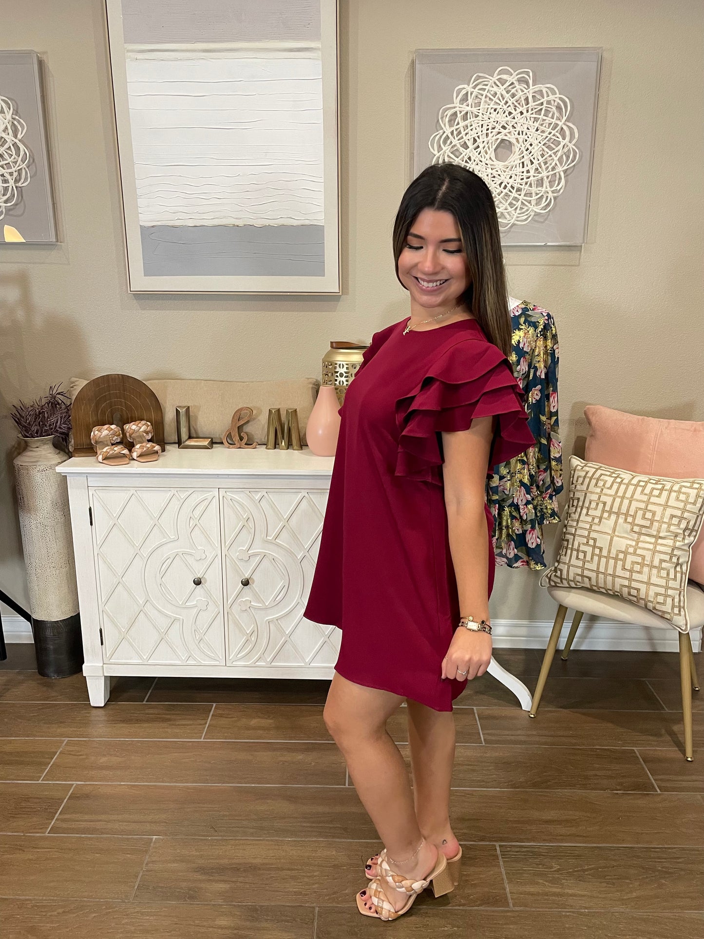Jess Burgundy Ruffle Dress