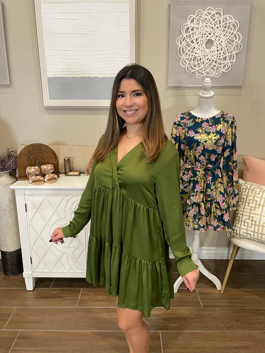 Ale Olive Satin Dress