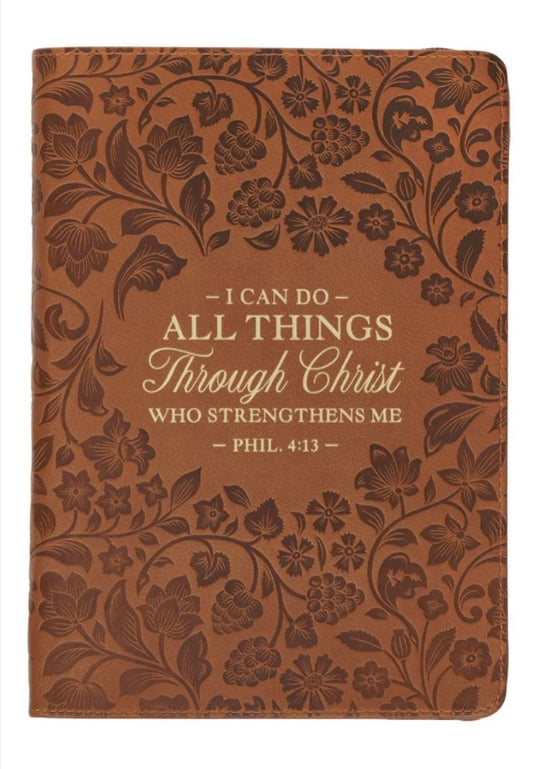 I Can Do All Things Through Christ Honey Brown Faux Leather Zippered Journal