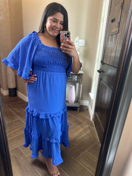 Belle Square Neck Tiered Midi Dress
