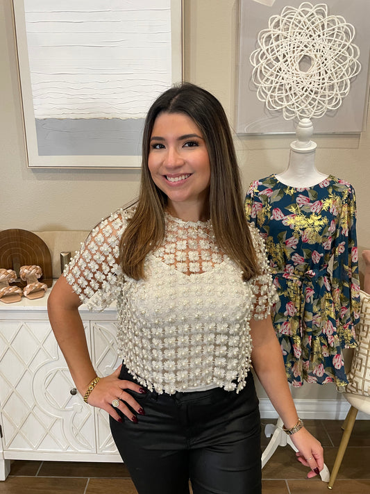 Kiana Lace Pearl Beaded Top