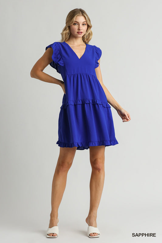 Dani Ruffle Tiered V-Neck Dress in Sapphire