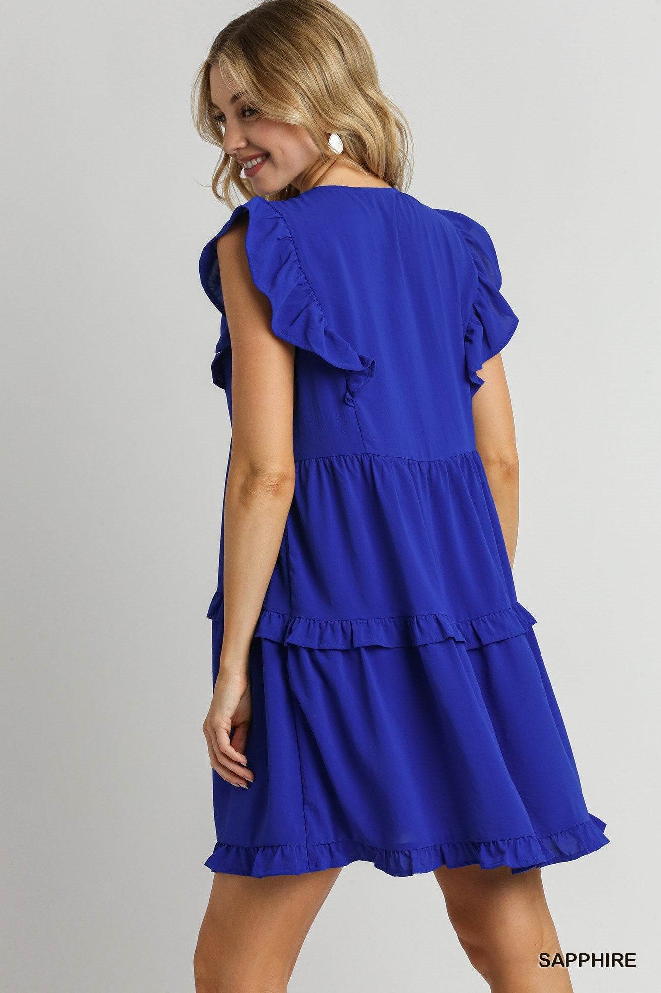 Dani Ruffle Tiered V-Neck Dress in Sapphire