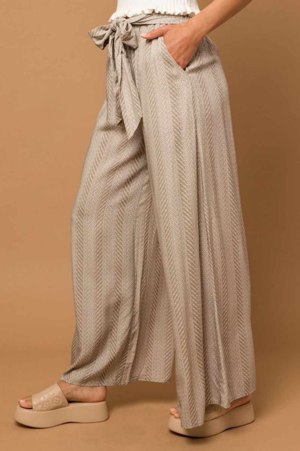 Gilli Chevron Belted Wide Leg Pants