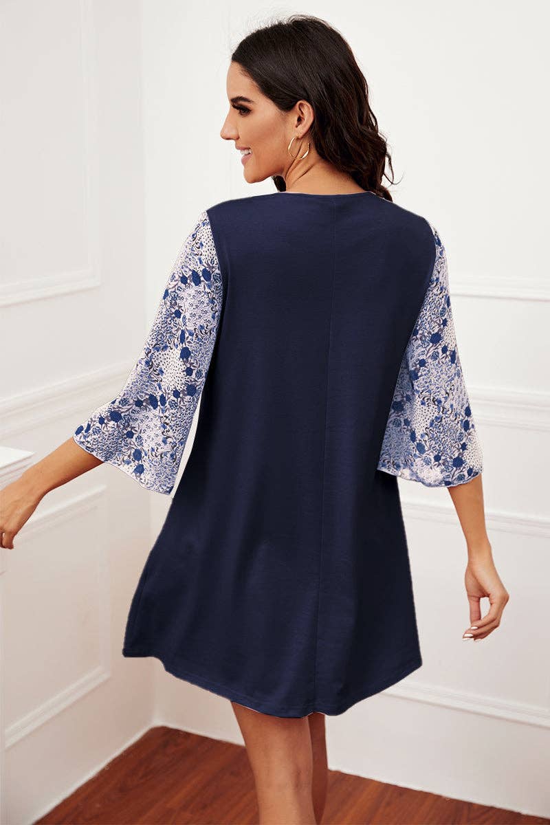 Crew Neck Solid Ruffle Loose Dress