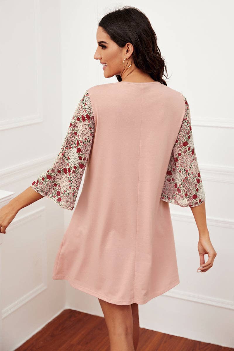 Crew Neck Solid Ruffle Loose Dress
