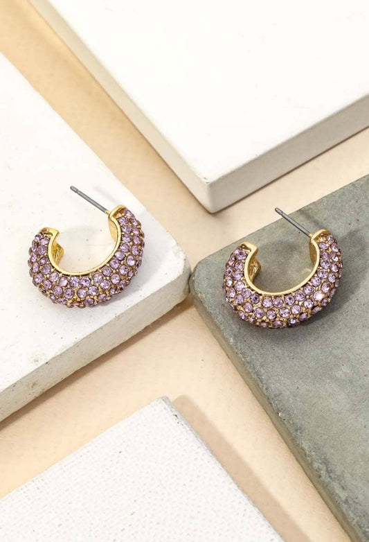 Pave Rhinestone Hoop Earrings