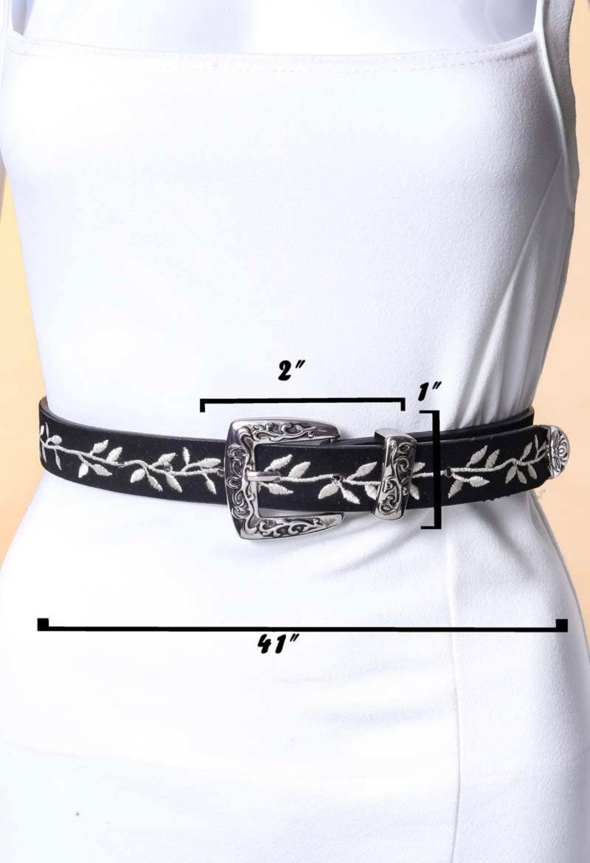 Vine Embroidered Faux Leather Fashion Belt