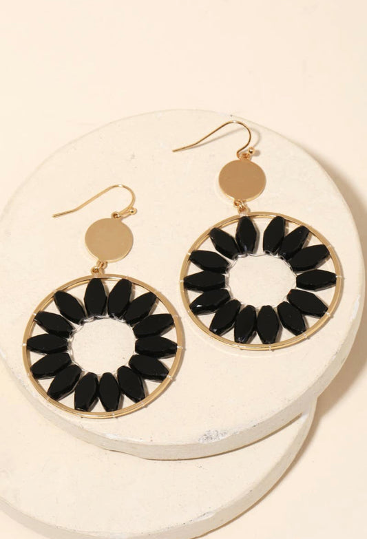 Glass Bead Circle Flower Drop Earrings