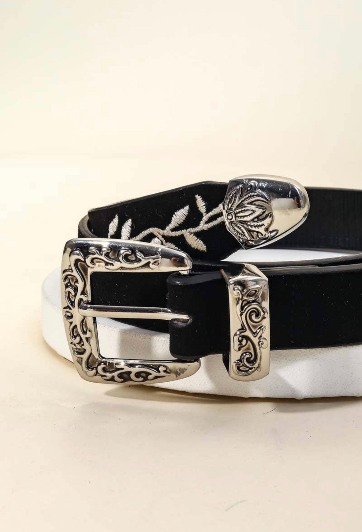 Vine Embroidered Faux Leather Fashion Belt